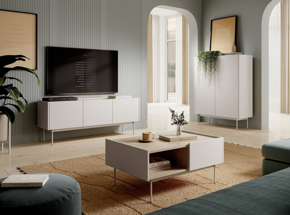 Couchtisch mit 2 Schubladen Eiche Linea+Kaschmir
