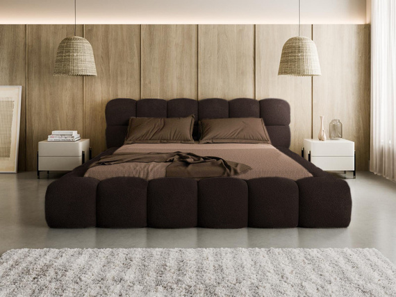 Braun Boucle Designerbett mit Metallrahmen 200x200 BIZU