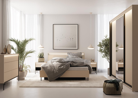 Stauraumbett mit LED-Beleuchtung FLORE Beige 160x200