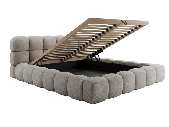 Braun Boucle Designerbett mit Holzrahmen 140x200 BIZU