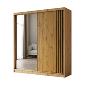 Schwebetürenschrank mit Lamellen MALTA Eiche Artisan + Schwarz