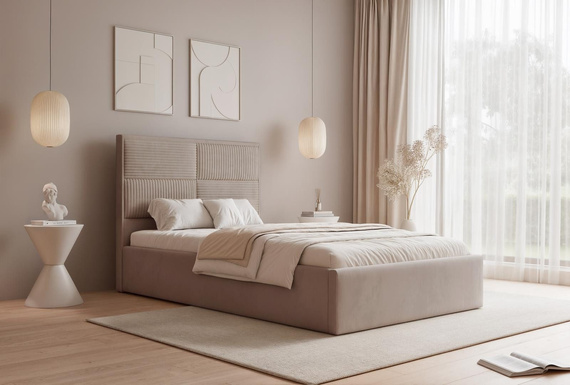 Beige Polsterbett mit Stauraum Holzrahmen 120x200 SAONA