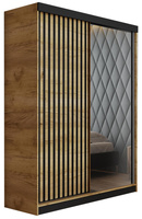 Schwebetürenschrank mit Lamellen und Spiegel LAMI eiche craft + schwarz