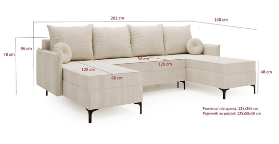 U-form Ecksofa Blau mit Bettkasten LEO 