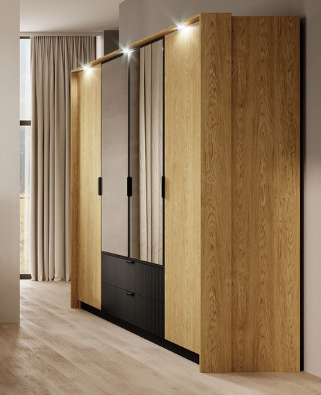 Kleiderschrank mit 2 Schubladen und Spiegel STIK Eiche