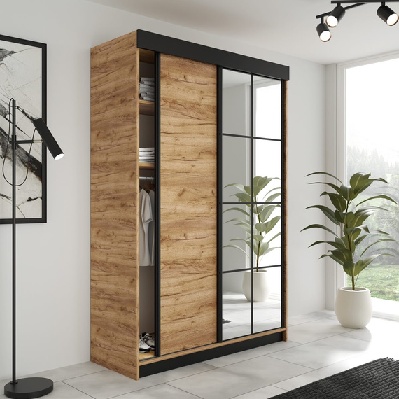 Schwebetürenschrank 2-türig TULIA Eiche Craft + Schwarz