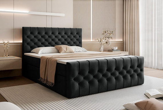 Glamouröses Boxspringbett Schwarz 200x200 MIAMI