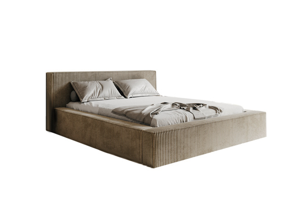 Bett cordstoff ASTA Doppelbett mit Kopfstütze Beige 200x200