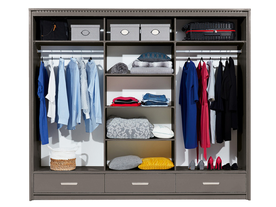 Schwebetürenschrank OPOK mit 3 Schubladen und LED Beleuchtung