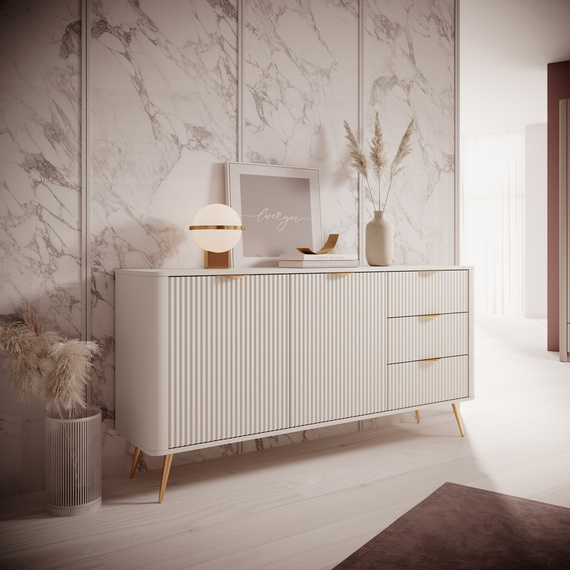 Kommode mit drei Schubladen und zwei Drehtüren BELLO Beige