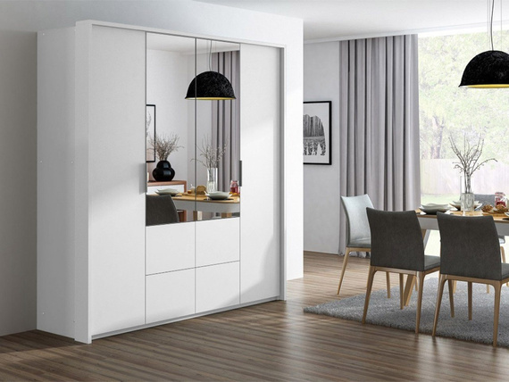 Kleiderschrank mit Spiegel und 4 Schubladen WAKS Weiß