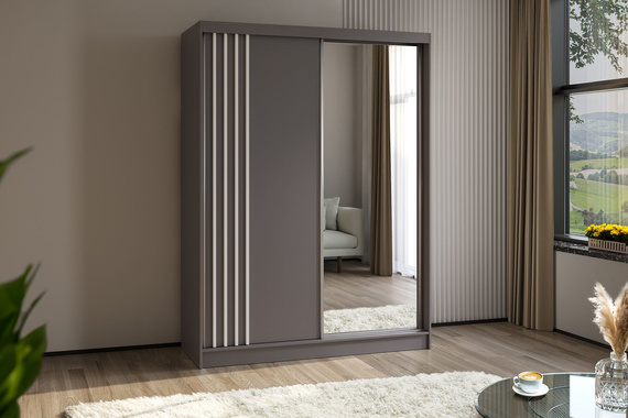 Schwebetürenschrank mit Lamelle MALTA Grau + Weiß