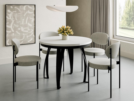 Esstisch LUGOS ausziehbar Ø 100 Weiß+Schwarz