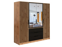 Kleiderschrank mit 3 Schubladen und 4 Türen OLS Eiche wotan + schwarz