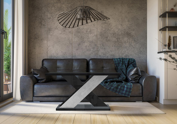 Couchtisch AMI Schwarz Hochglanz+Beton