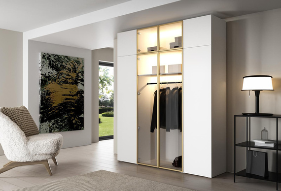 Kleiderschrank mit Glasfront und LED Weiß STEELS