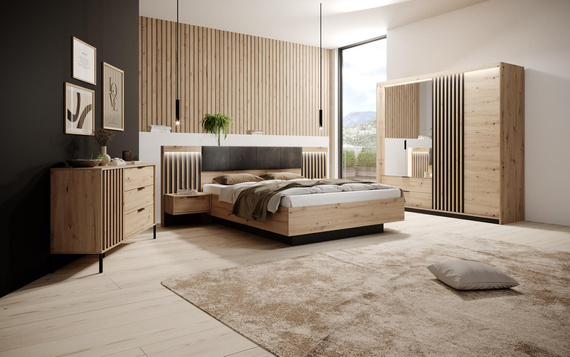Holzbett mit Nachttischen MONS Eiche artisan