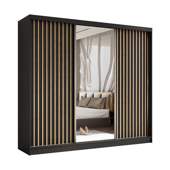 Kleiderschrank VENTURA mit Lamellen Schwarz