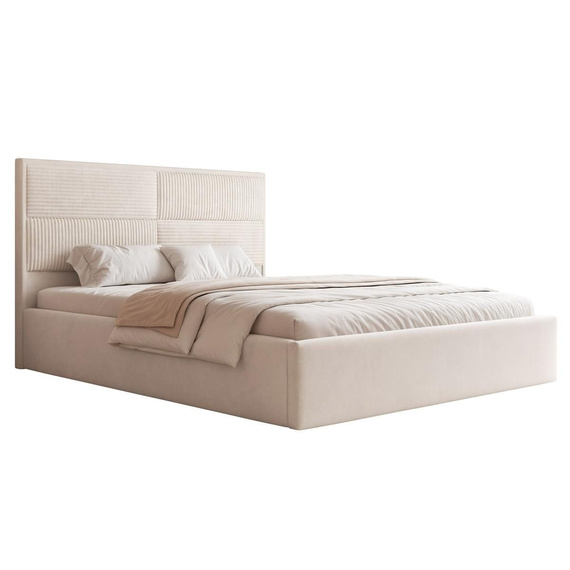 Creme Polsterbett mit Stauraum Holzrahmen 160x200 SAONA