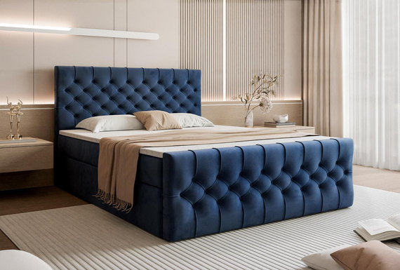 Elegantes Boxspringbett mit H3 Matratze Blau 140x200 MIAMI