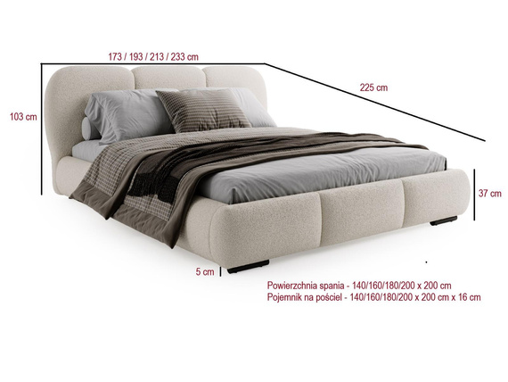 Designerbett mit abgerundeten Formen 140x200 Olivgrün