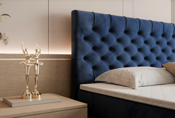 Elegantes Boxspringbett mit H3 Matratze Blau 160x200 MIAMI
