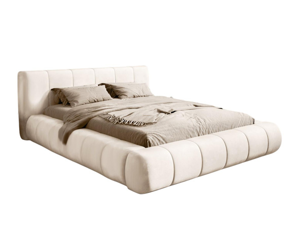 Polsterbett Designer Bett PALOS Velvet mit Bettkasten Creme