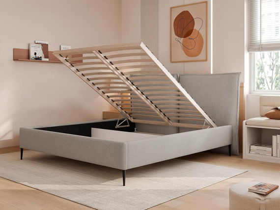 Designerbett mit holzrahmen boucle dunkelgrün 120x200 ORION