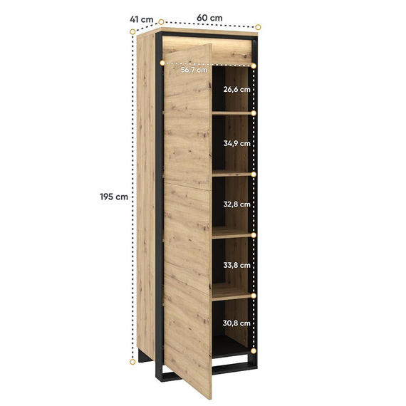 Kleiderschrank LIMA mit Drehtür Eiche Artisan/Schwarz