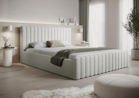 Komfort Polsterbett Bouclé Bett mit Bettkasten 160x100 Creme BUBBLE II