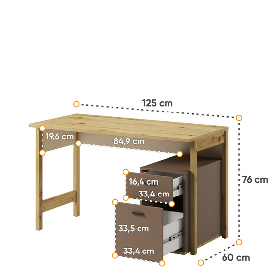 Jugendschreibtisch mit 2 Schubladen LAGOS Eiche artisan