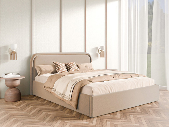 Beige Polsterbett 140x200 mit Bettkasten Metallrahmen SAGA