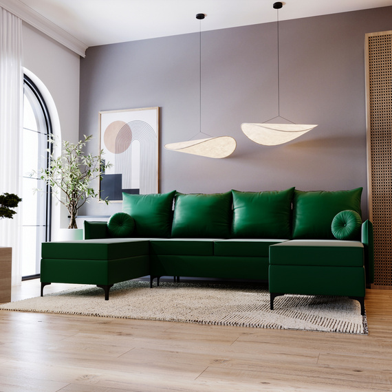 U-form LEO Ecksofa mit Schlaffunktion Grün