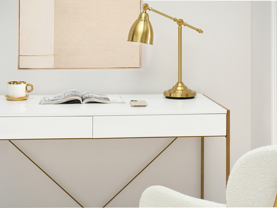 Schreibtisch mit 2 Schubladen Weiß Holz+Gold