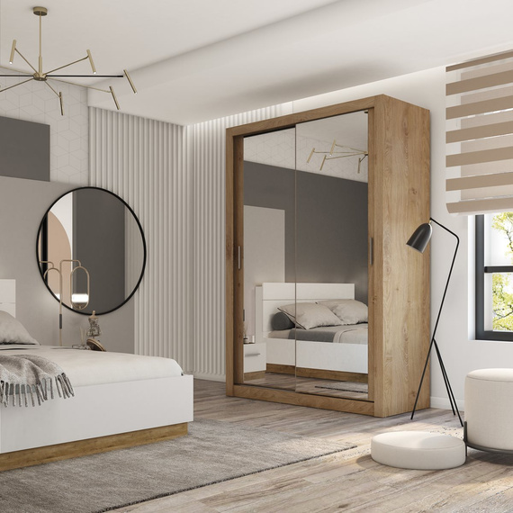 Schwebetürenschrank mit Spiegel für Schlafzimmer VENTI Eiche