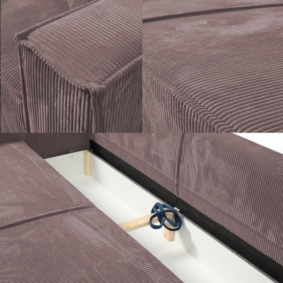 Schlafsofa mit Bettkasten und Cordstoff MONA Rosa