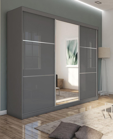 Schwebetürenschrank CINZIA mit Lacobel Glas Graphit