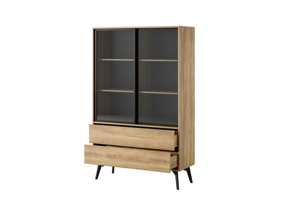 Vitrine mit 2 Schwebetüren und 2 Schublade Eiche SLOW