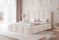 Komfortables Doppelbett mit Lattenrost aus Bouclé Stoff 160x200 Weiß MARS