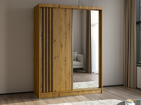 Schwebetürenschrank mit Lamelle MALTA Artisan + Schwarz