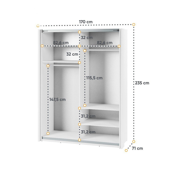 Schwebetürenschrank LAVIAS mit Spiegel Weiß