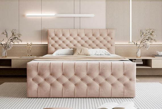 Komfortables und stilvolles Boxspringbett aus Velvet Rosa 180x200 MIAMI