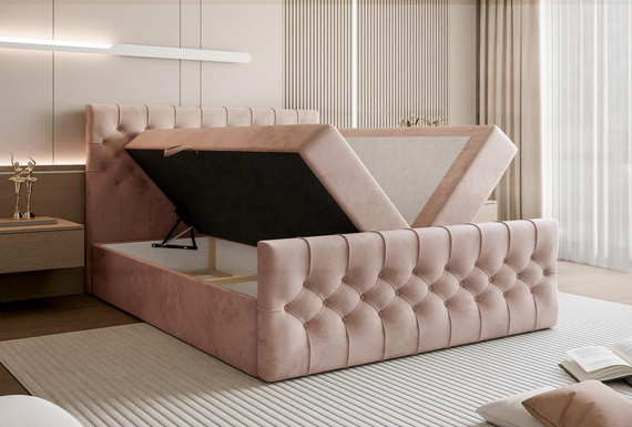 Komfortables und stilvolles Boxspringbett aus Velvet Rosa 160x200 MIAMI