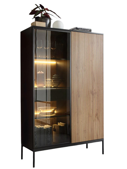 Standvitrine mit Schublade LINO Eiche wotan + graphit