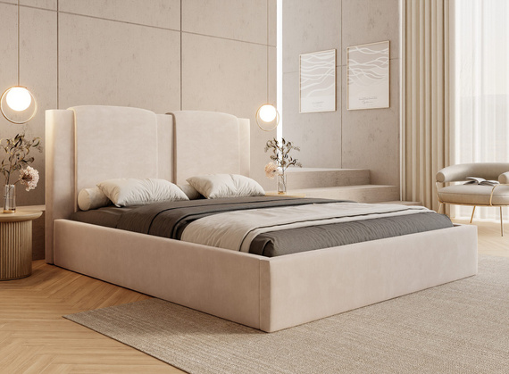 Elegant Designerbett mit Bettkasten beige 160x00 LANZA