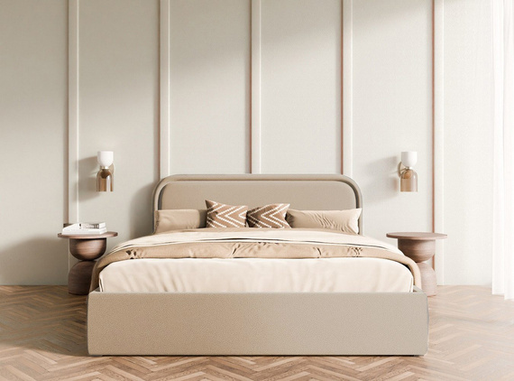 Beige Polsterbett 180x200 mit Bettkasten Metallrahmen SAGA