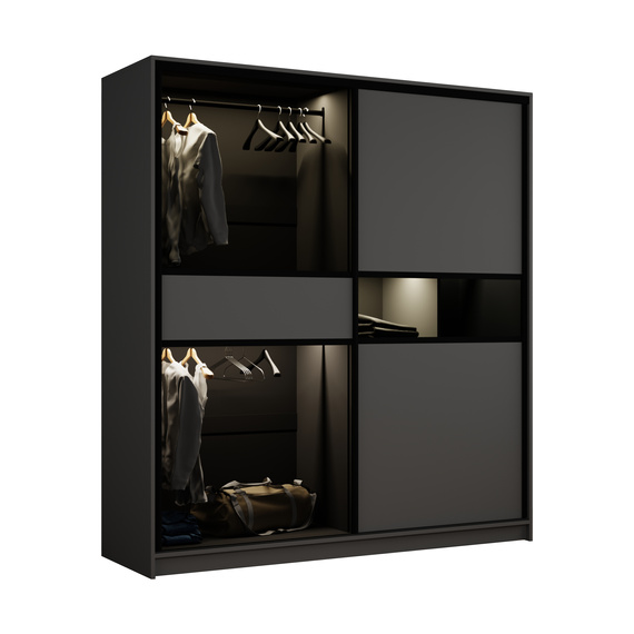 Kleiderschrank Schwarz modern mit Glasfront getönt