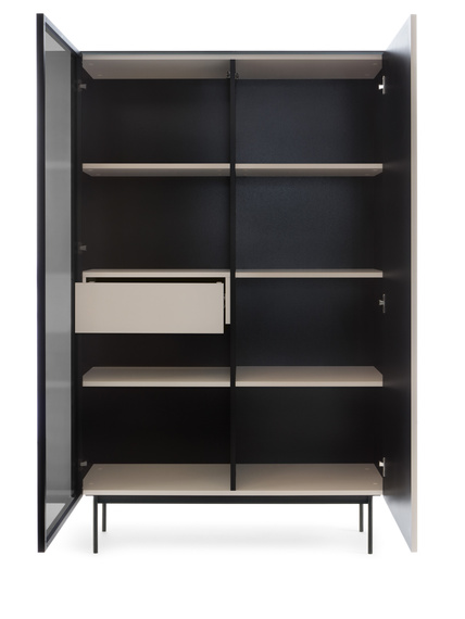 Moderne Vitrine Kaschmir mit Schublade und gehärtetem Glas