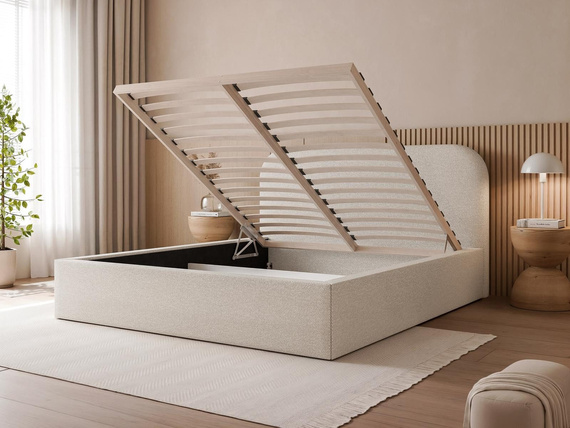 Grau Bouclé Stoff Polsterbett 140x200 BAVARO