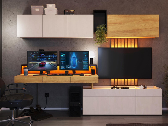 Schreibtisch mit Schubladen, hängendes Regal, Modern Jugendzimmer